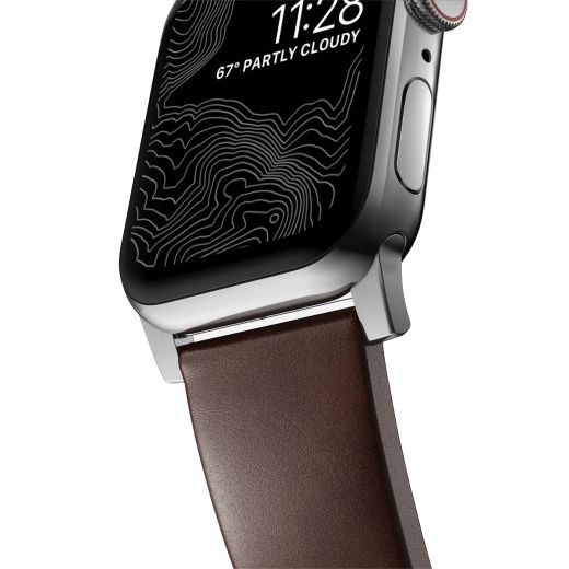 Кожаный ремешок Nomad Modern Band Brown Leather / Silver Hardware для Apple Watch 49мм | 45мм | 44мм (NM1A4RSM00)