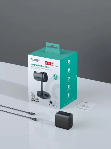 Док-станція Aukey LC-MC311A MagFusion 3 в 1 Pro Qi2 Active Cooling Wireless Charging Station Gray