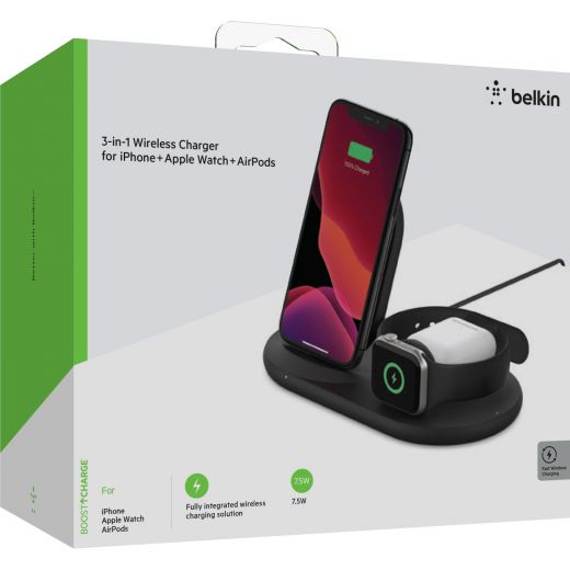 Бездротова зарядка Belkin 3-in-1 Wireless Pad/Stand/Apple Watch Black (WIZ001VFBK)