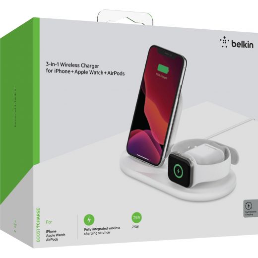 Беспроводная зарядка Belkin 3-in-1 Wireless Pad/Stand/Apple Watch White (WIZ001VFWH)