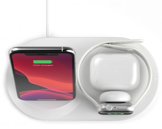 Бездротова зарядка Belkin 3-in-1 Wireless Pad/Stand/Apple Watch White (WIZ001VFWH)