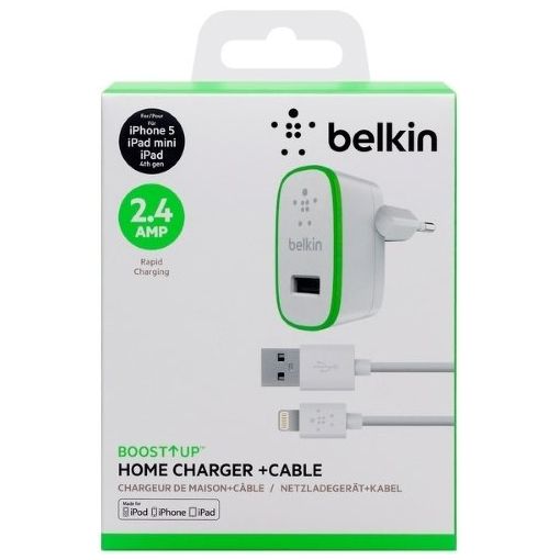Мережевий зарядний пристрій Belkin USB Home Charger (2.4Amp) з кабелем Lightening to USB-A, 1.2m, White (F8J125vf04-WHT)