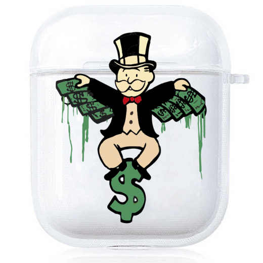 Прозрачный силиконовый чехол Hustle Case Monopoly Dollar Clear для AirPods 1 | 2