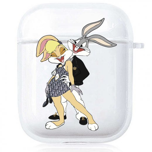 Прозрачный силиконовый чехол Hustle Case Bunny Love Clear для AirPods 1 | 2