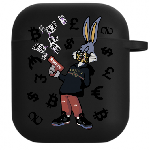 Силиконовый чехол Hustle Case Bucks Bunny Gun Black для AirPods 1 | 2