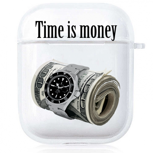 Прозрачный силиконовый чехол Hustle Case Time is Money Clear для AirPods 1 | 2