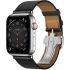 Apple Watch Hermes Series 6 GPS + Cellular 44mm Silver Stainless Steel Case with Noir Swift Leather Single Tour Deployment Buckle (MJ493)