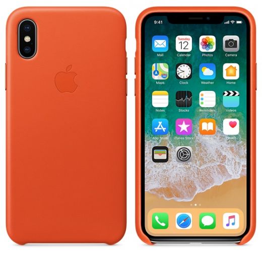 Чехол Apple Leather Case Bright Orange (MRGK2) для iPhone X