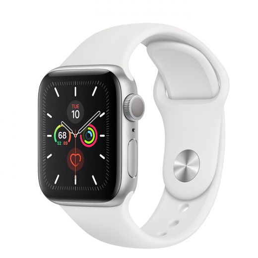 Apple Watch Series 5 (GPS) 40mm Silver Aluminum Case with White Sport Band (MWV62)