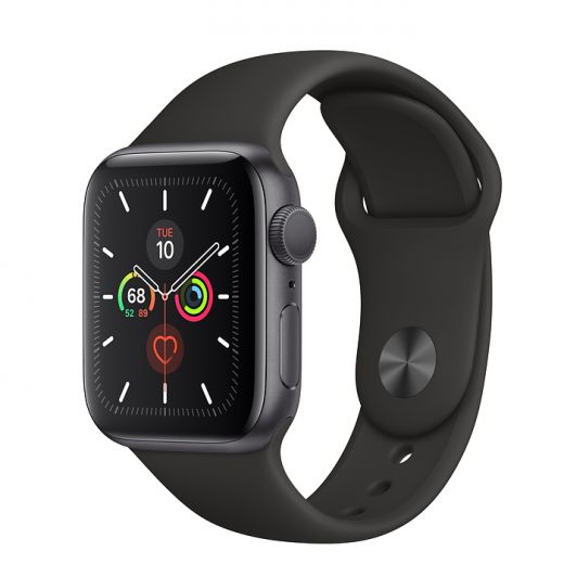 Apple Watch Series 5 (GPS) 40mm Space Gray Aluminum Case with Black Sport Band (MWV82)