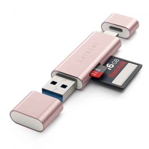 Адаптер Satechi Aluminum Type-C USB 3.0 and Micro/SD Rose Gold (ST-TCCRAR)