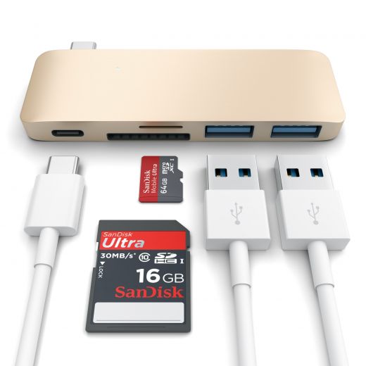Адаптер Satechi Type-C USB 3.0 Passthrough Hub Gold (ST-TCUPG)
