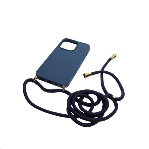Силиконовый чехол с ремешком CasePro Silicon Navy для iPhone 13 Pro