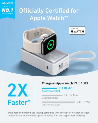 Повербанк Anker MagGo Power Bank (10K, 35W) Aurora White для Apple Watch 9 | 10 | Ultra