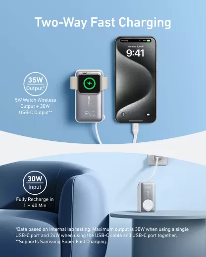 Повербанк Anker MagGo Power Bank (10K, 35W) Aurora White для Apple Watch 9 | 10 | Ultra