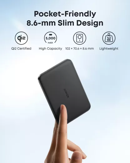 Повербанк Anker Nano Powerbank (5K, Magnetisch, Slim) Black (A1665H11)