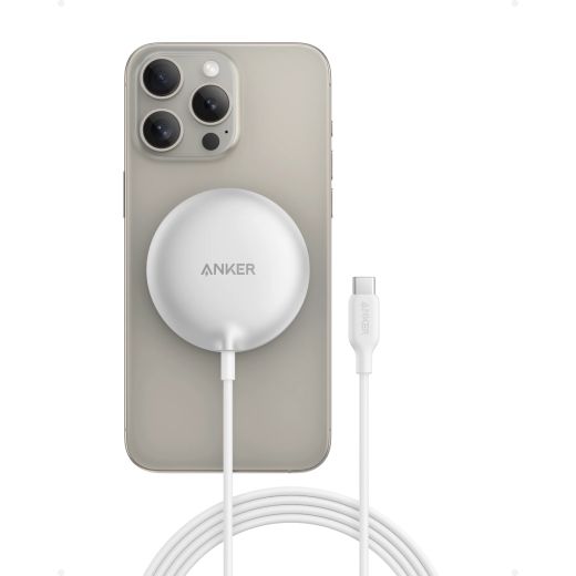 Бездротова зарядка Anker MagGo Wireless Charger (Pad) with Qi2 15W Shell White (A25M0121) для iPhone 12 | 13 | 14 | 15