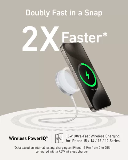 Беспроводная зарядка Anker MagGo Wireless Charger (Pad) with Qi2 15W Shell White (A25M0121) для iPhone 12 | 13 | 14 | 15