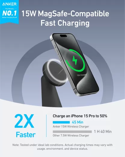 Бездротова зарядка Anker MagGo Wireless Charger (2 в 1, Dock Stand) Black Stone