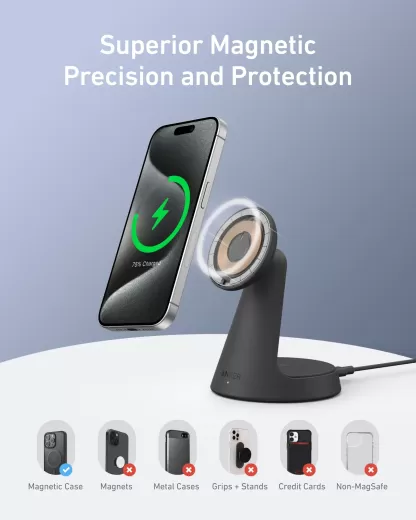 Бездротова зарядка Anker MagGo Wireless Charger (2 в 1, Dock Stand) Black Stone