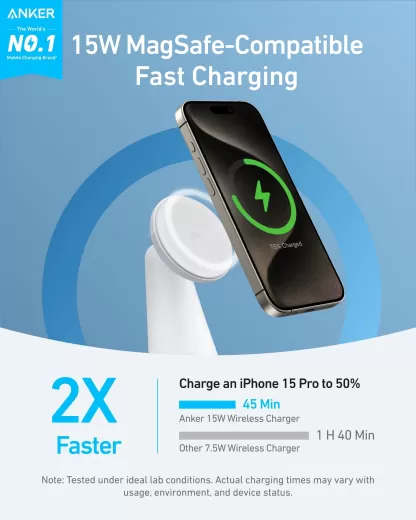 Бездротова зарядка Anker MagGo Wireless Charger (2 в 1, Dock Stand) Aurora White