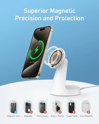Бездротова зарядка Anker MagGo Wireless Charger (2 в 1, Dock Stand) Aurora White
