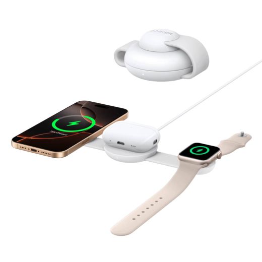 Беспроводная зарядка Anker MagGo Wireless Charging Station (3 в 1, Foldable Pad) Aurora White