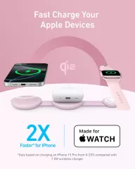 Беспроводная зарядка Anker MagGo Wireless Charging Station (3 в 1, Foldable Pad) Pink Aura