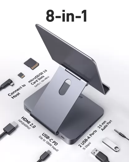 Подставка-адаптер для планшета Anker 551 USB-C Hub (8 в 1, Tablet Stand) Grey (WSCP9TAOVK)