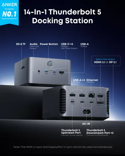 Док-станция Anker Prime TB5 Docking Station (14-in-1, 8K, Thunderbolt 5)