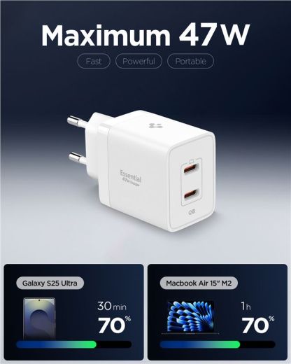 Быстрая зарядка Spigen Essential 47W Wall Charger EE472EU White (ACH08707)