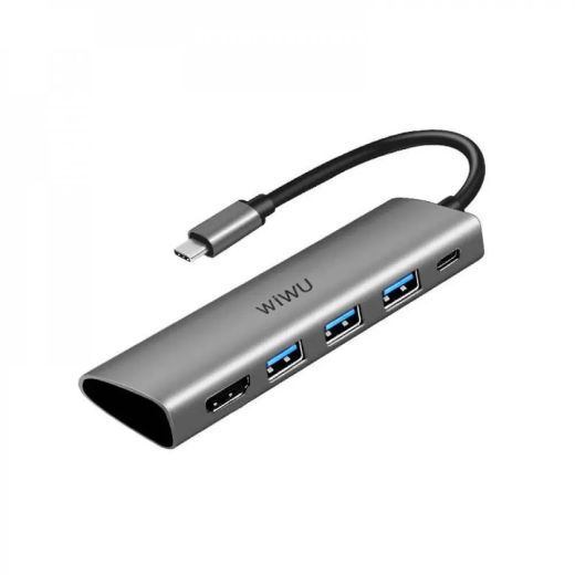 Адаптер WiWU Alpha A531H 5 in 1 USB-C to 3xUSB3.0 | 1xType-C | 1xHDMI Grey