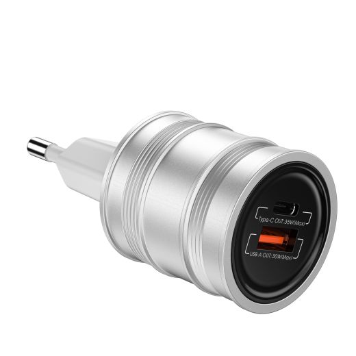 Быстрая зарядка WIWU [Wi-U028] Barrel GaN Fast Charger QC+PD 35W Silver