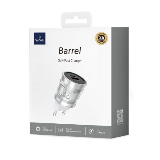 Быстрая зарядка WIWU [Wi-U028] Barrel GaN Fast Charger QC+PD 35W Silver