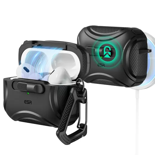 Противоударный чехол с карабином ESR Cyber FlickLock Case (HaloLock) Midnight Black для AirPods Pro 2 (2022)