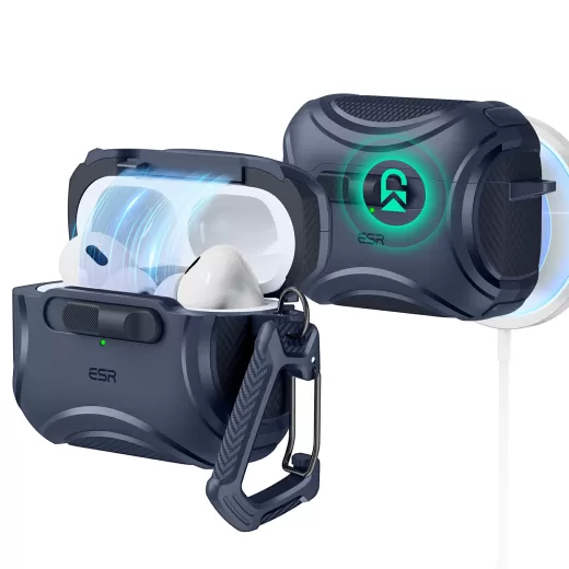 Протиударний чохол з карабіном ESR Cyber FlickLock Case (HaloLock) Dark Blue для AirPods Pro 2 (2022)