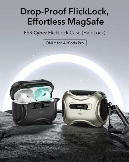 Протиударний чохол з карабіном ESR Cyber FlickLock Case (HaloLock) Forest Green для AirPods Pro 2 (2022)