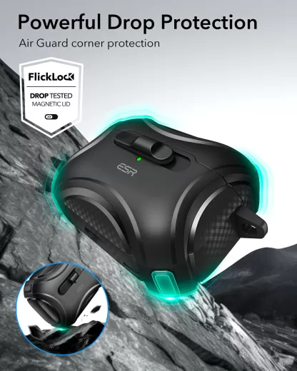 Противоударный чехол с карабином ESR Cyber FlickLock Case (HaloLock) Dark Green для AirPods Pro 2 (2022)