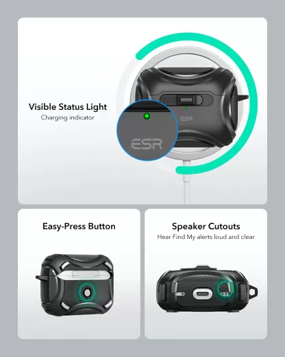 Противоударный чехол с карабином ESR Cyber FlickLock Case (HaloLock) Dark Green для AirPods Pro 2 (2022)