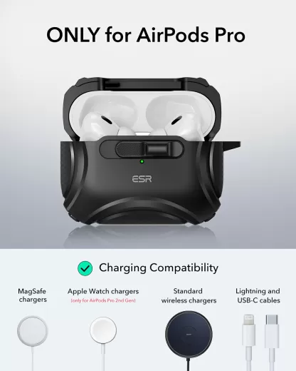 Противоударный чехол с карабином ESR Cyber FlickLock Case (HaloLock) Dark Green для AirPods Pro 2 (2022)