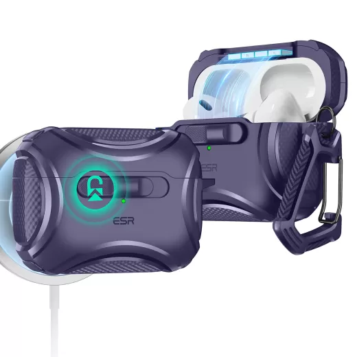 Противоударный чехол с карабином ESR Cyber FlickLock Case (HaloLock) Purple для AirPods Pro 2 (2022)
