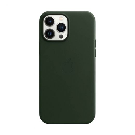 Оригинальный кожаный чехол Apple Leather Case with MagSafe Sequoia Green (MM1Q3) для iPhone 13 Pro Max