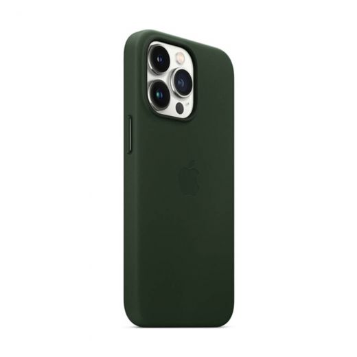 Оригинальный кожаный чехол Apple Leather Case with MagSafe Sequoia Green (MM1G3) для iPhone 13 Pro