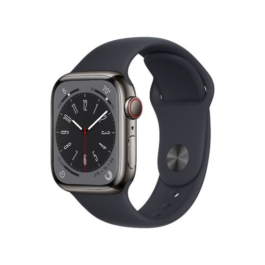 Смарт-часы Apple Watch Series 8 GPS + Cellular, 41mm Graphite Stainless Steel Case with Sport Band Midnight (MNJJ3)