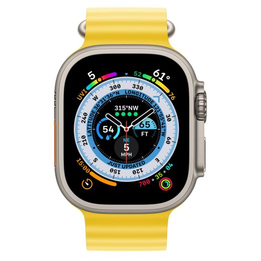 Apple Watch Ultra 49mm (GPS + Cellular) Titanium Case with Yellow Ocean Band (MNHG3)