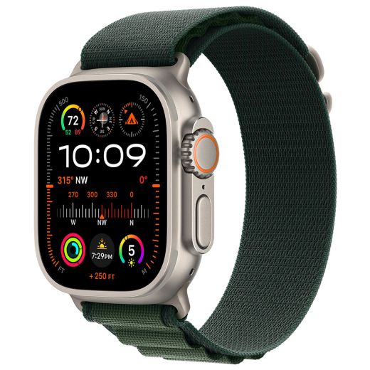 Оригінальний ремінець Apple Alpine Loop Dark Green Medium Natural Titanium Finish для Apple Watch 49мм | 46мм | 45мм | 44мм (MXMV30)