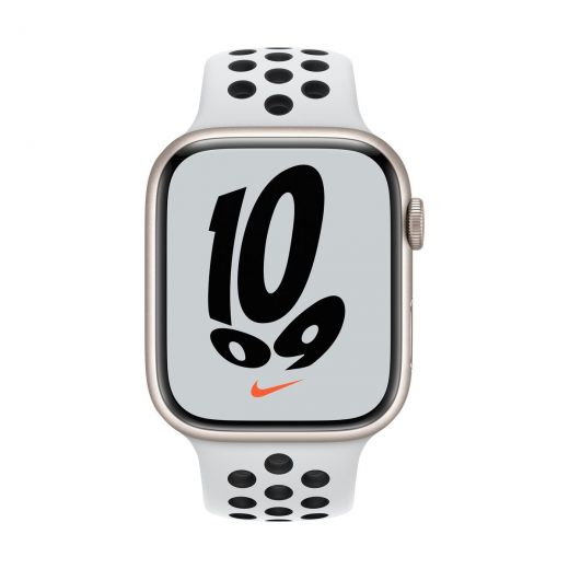 Смарт-годинник Apple Watch Nike Series 7 GPS, 45mm Starlight Aluminium Case With Nike Sport Band Pure Platinum/Black (MKNA3)