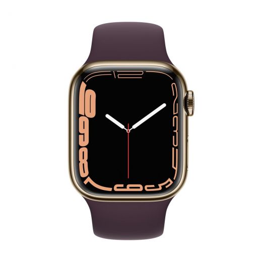 Смарт-часы Apple Watch Series 7 GPS + Cellular, 41mm Gold Stainless Steel Case with Sport Band Dark Cherry (MKHY3, MKHG3)