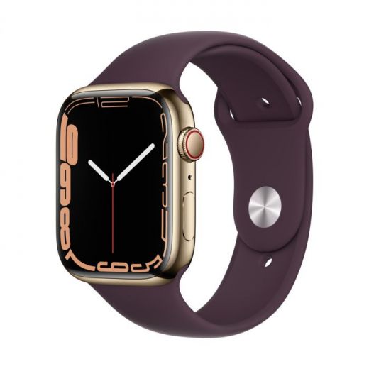 Смарт-годинник Apple Watch Series 7 GPS + Cellular, 45mm Gold Stainless Steel Case with Sport Band Dark Cherry (MKJX3, MKJF3)