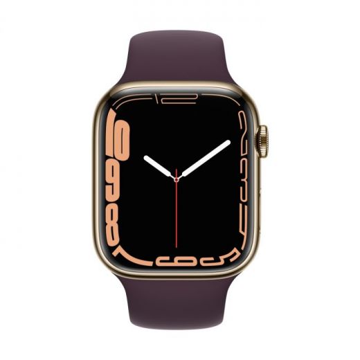 Смарт-годинник Apple Watch Series 7 GPS + Cellular, 45mm Gold Stainless Steel Case with Sport Band Dark Cherry (MKJX3, MKJF3)